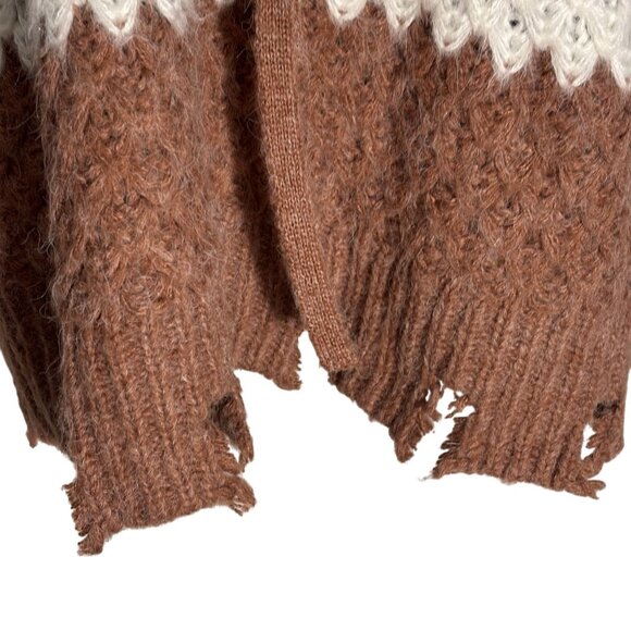 Distressed Knit Cardigan Sweater By Moon River S Brown & White Chevron Pattern - Picture 7 of 12